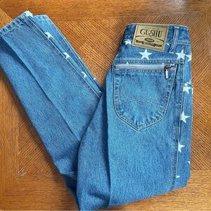 Vintage Gushu Blue Denim Jeans with Star Pattern size 0